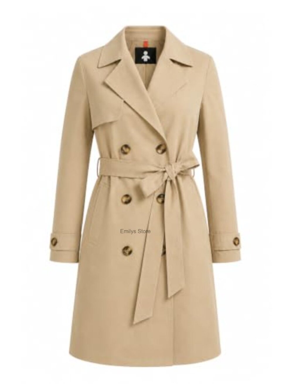 Women's Waterproof Double Breasted Belted Trench Rain Coat